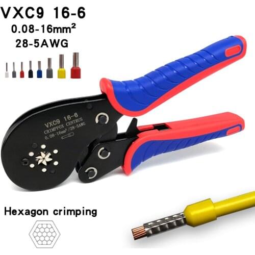 VXC9 16- 6 Crimping Pliers Terminal Crimper Tools 0.08 -16mm2 28 - 5AWG Hexagon Crimping Of High Carbon Steel Jaw