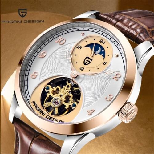PAGANI DESIGN Brand 2021 Nostalgic Elegant Pointer Stainless Steel Leather Moon PhaseAutomatic Mechanical Watch Relogio