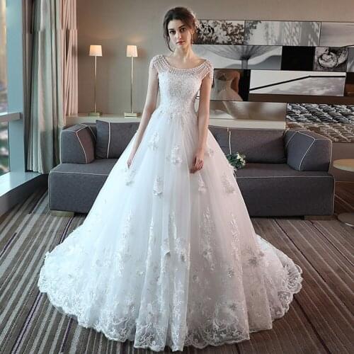 Robe De Mariage Tulle A-Line Wedding Dress Beading Pearls Bodice Trouwjurk Luxury Hochzeitskleid Cut-Out Back Vestido De Novia