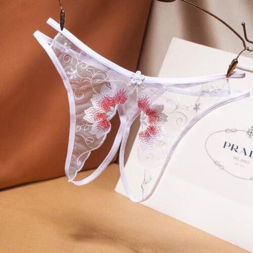 Sexy Women Lingerie Panties Lace Sheer Nightwear Embroidery Erotic Sex Clothes Flower Crotchless Knickers Briefs Underwear