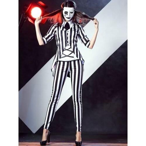 Sexy New Halloween Masquerade Women Gothic Devil Cosplay Costume Stripe Magician Bodysuit Zombies Clowns Costumes