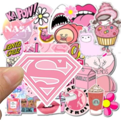 10/30/50PCS Pink Girl Cute Cartoon Graffiti Sticker Luggage Trolley Skateboard Guitar Personality Sticker Waterproof Wholesale