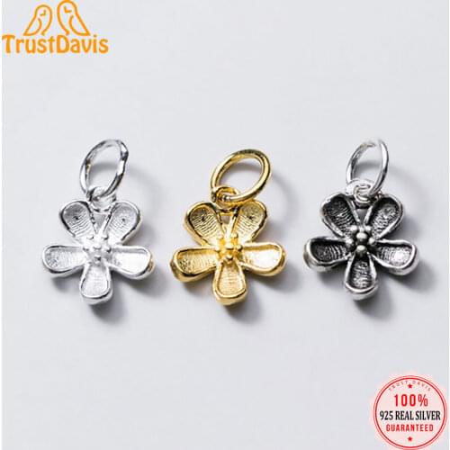 TrustDavis 2021 Fashion Real 925 Sterling Silver Sweet Flower Charm Pendant Handmade DIY Accessories Jewelry Wholesale DZ140
