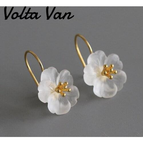 Volta Van 925 Sterling Silver Drop Earrings 2021 New Natural Crystal Flower Original Design Pendientes Jewelry Casual Earrings
