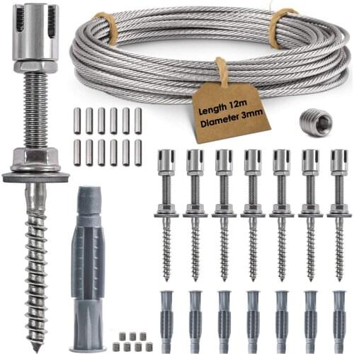 12m Stainless Steel Climbing Aid for Climbing Plants Gardens and Greenhouses Complete Set With 8 Holders 12m Rope