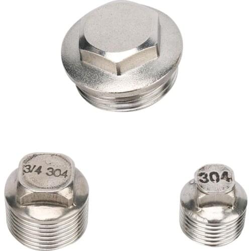 Stainless Steel 1/2" 3/4" 1" Male Thread End Cap Square/Hex Head End Cap Plug Pipe Fitting Coupler Garden Water Connector 2 Pcs