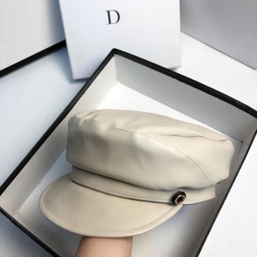 New Hats For Women Winter Autumn Military Hat PU Soft Leather Sailor Cap Internet Celebrity Ladies Casual Beret Flat Top Caps