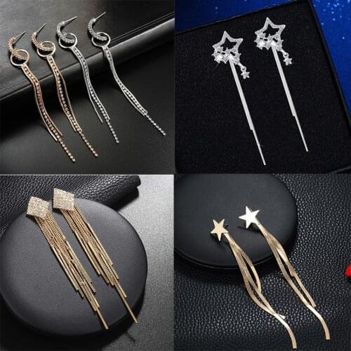 Vintage Tassel Crystal Earrings For Women Bohemian Long Chain Earrings Korean Fashion Drop Earing Modern Female Jewelry