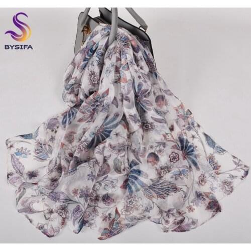 [BYSIFA] Fall Winter Ladies Brand Long Scarves Summer Elegant Women Beach Shawl Fashion 100% Natural Silk Long Scarf Neck Scarf