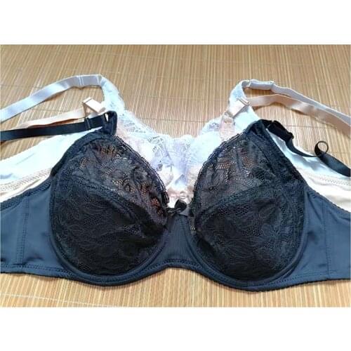 Women Bra white black nude Lace sexy cotton Padded Full Figure Underwire Bras demi TOP Plus Size 32-44 B C D DD E Cup bh bts D08