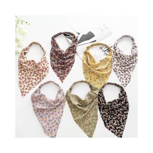 European and American New Style Floral Square Scarf Womens Elastic Hair Band Hot Sale Baotou Triangle Scarf Hair Accessories