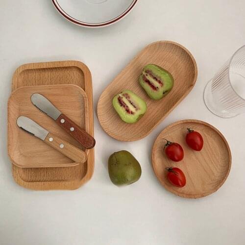 1Pc Wooden Tray Japanese Log Flat Bottom Oval Saucer Ins Small Plate Wood