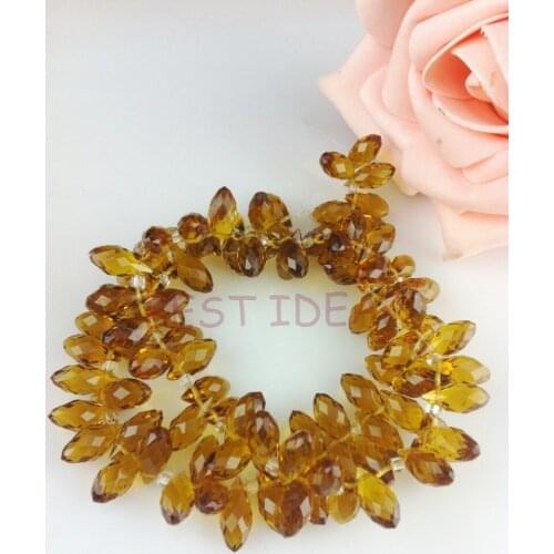 100pcs 6*12mm earthy yellow Quartz Faceted Crystal Glass Teardrop Beads Crystal Loose Beads DIY free shipping