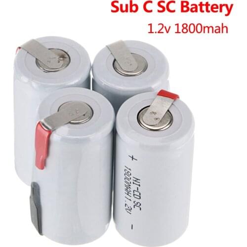 2-20pc Sub C SC Battries 1.2V 1800mAh Nicd SC Rechargeable Battery for DIY Power Tools T10 Electric Drill Screwdriver SUBC Cells