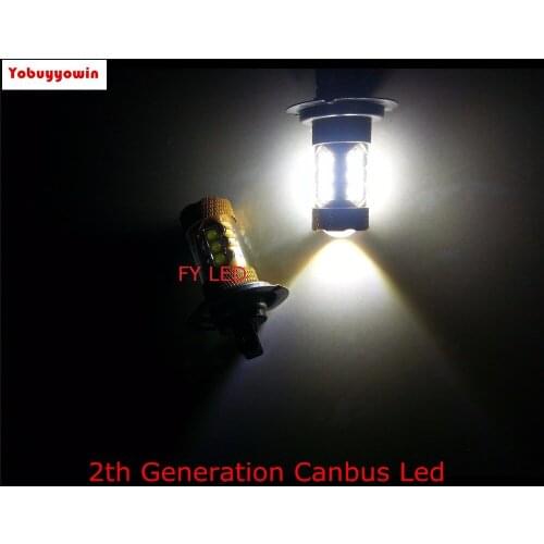 2pcs H7 PX26DType 80W High Power SMD LED Fog/DRL Bulb White Light With CANBUS Warning Canceller Function For European Cars