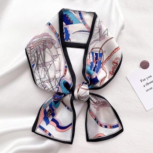 32 Designer Brand Ocean Anchor Scarf Women Small Narrow Skinny Silk Scarves Female Bag Ribbon Hair Tie Band Foulard Neckerchief