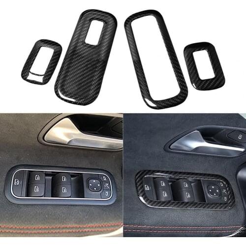 4Pcs Window Lift Button Cover Waterproof Heat-resistant Carbon Fiber Car Window Lift Switch Cover for Benz W118 2020 CLA/CLA200