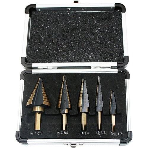 5pcs Step Drill Bit Set Hss Cobalt Multiple Hole Step Drills 1/4-3/8 3/16-7/8 1/4-3/4 1/8-1/2 3/16-1/2 Drill tool Accessories