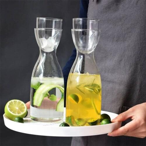 600ml Nordic Transparent Glass Water Bottle with Teacup Set Creative Heat-Resistant Home Coffee Milk Juice Cup Cold Drinking Pot