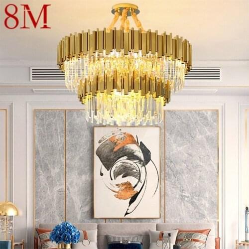 8M Gold Chandelier Crystal Pendant Lamp Postmodern LED Light Fixture for Home Living Dining Room