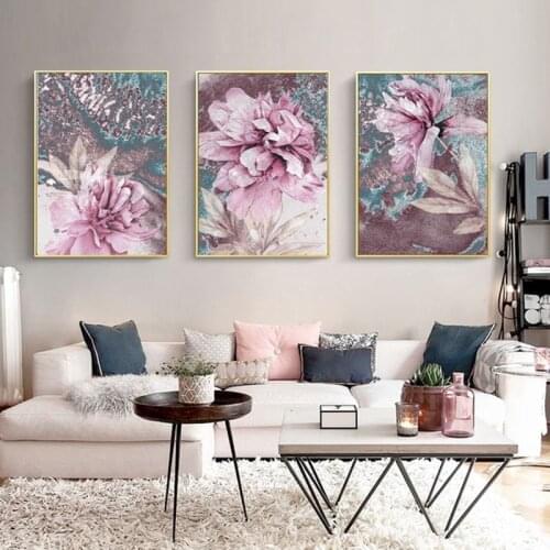 Abstract Pink Flowers Painting Scandinavian Canvas Nordic Posters And Prints Living Room Home Decorations No Framed Wall Art