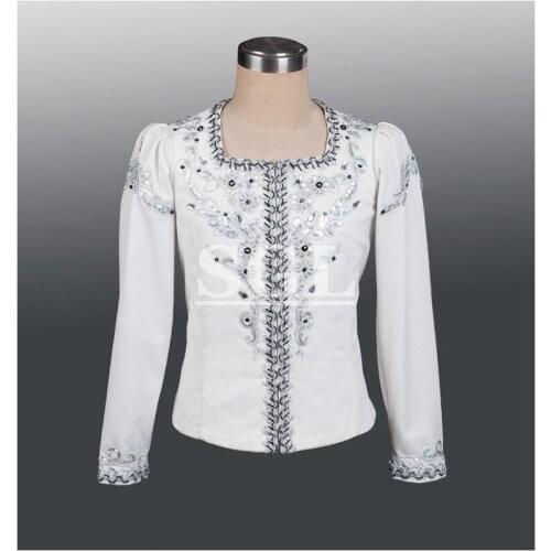 Free Shipping White Color Silver Decoration Prince Dance Costume For Ballet Theatrical Performance Ballet Dance Wear MT003