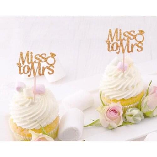Glitter Bridal Shower Decorations - Miss to Mrs cupcake toppers Bridal Shower Decor - She said Yes engagement decorations