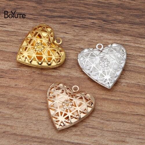 BoYuTe (10 Pieces/Lot) 25MM Metal Brass Hollow Heart Locket Factory Direct Wholesale Photo Locket Pendant