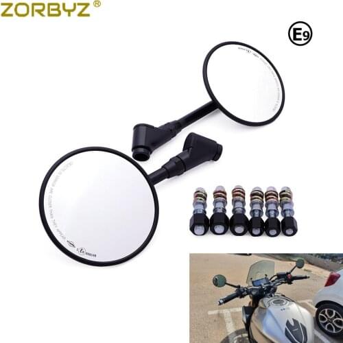 ZORBYZ Black Retro Round Motorcycle CNC Aluminum 4" Rearview Side Mirror E9 Mark For Honda Rebel Yamaha Fz1 Xsr700 Xsr900