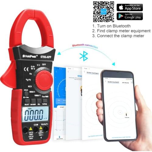 Holdpeak HP-570S-APP AC/DC Volt Amp Digital Clamp Meter 6000 Count NCV Auto Range 1000A Multimeter with Ohm Cap Temperature