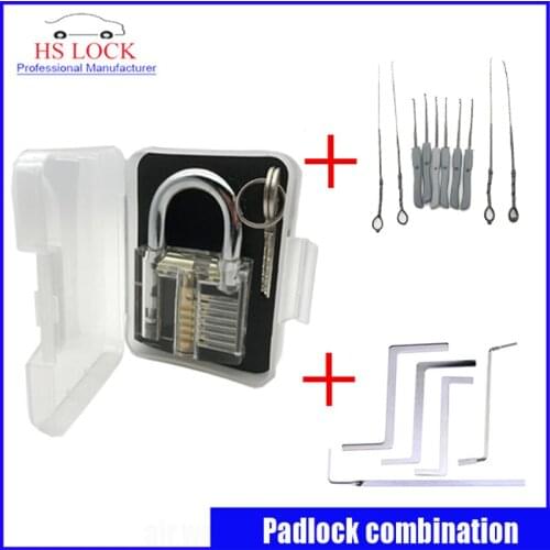Clear padlock practice lock set with 5 pcs tension tools 10pcs Broken Key Extractor Set Removing Removal Hooks Lock Kit