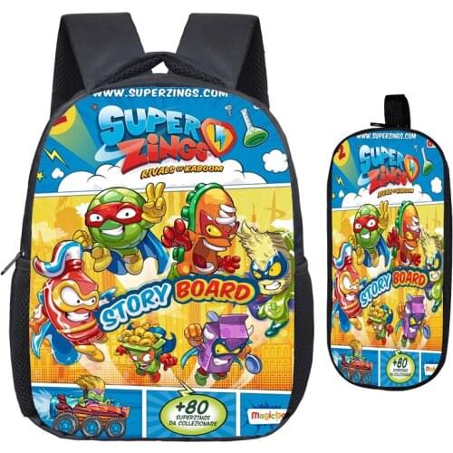 Children Super Zings Kindergarten Backpack Child Superzings School Bag Preschool Bookbag Kids Gift(2pcs Set/Rucksack+Pen Bag)