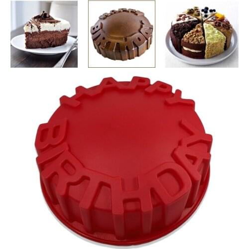 19.5*4cm Silicone Happy Birthday Round Cake Mold Pan Kitchen Baking Tool Bread Pie Flan Tart Cake Bakeware Decorating Cake Mould