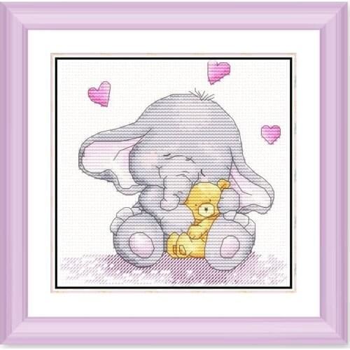 Fishxx Printed on Fabric Counted Chinese Cross Stitch Kits set Embroidery Needlework Home Holding the bears baby elephant