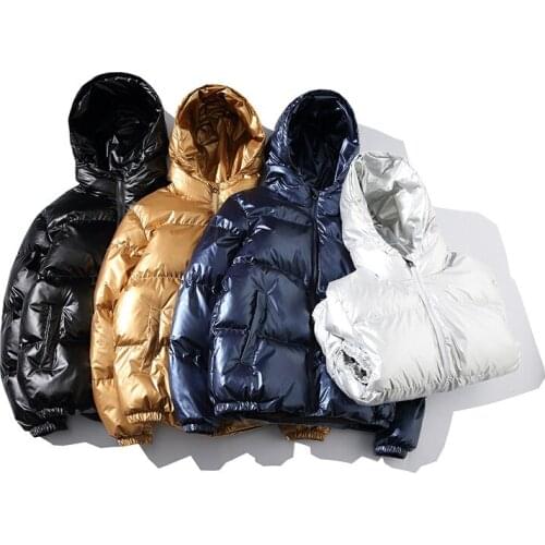 Glossy Parka Women 2019 Winter Down Jacket Men Short Plus Size Hooded Parka Casual Loose Couple Clothes Outwear Down Padded