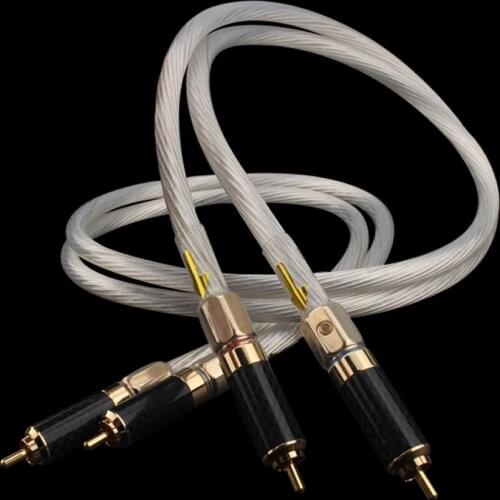 Hifi 5NOCC Single Crystal Silver gold Rca plug 2RCA to 2RCA Audiophiles Audio Cable for Home Theater DVD TV Amplifier CD