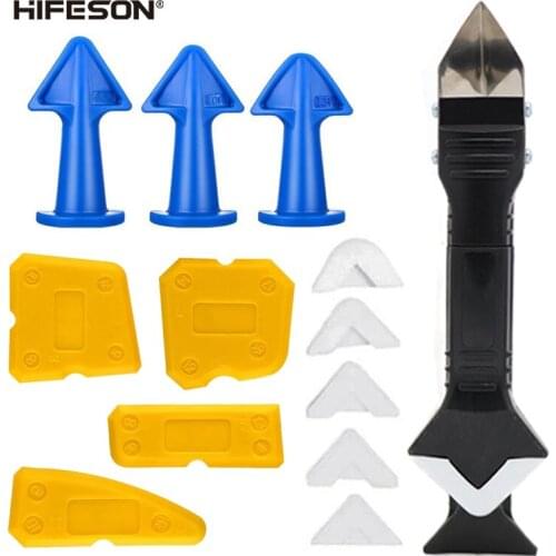 HIFESON 14PCS Durable Multifunctional Door and Window Caulking Trimming Scraper Blade Glass Glue Gun Accessories