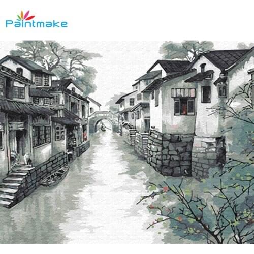 Paintmake Ancient town DIY Paint By Numbers Oil Painting On Canvas Home Wall Art Decoration Paintings For Adult Kids