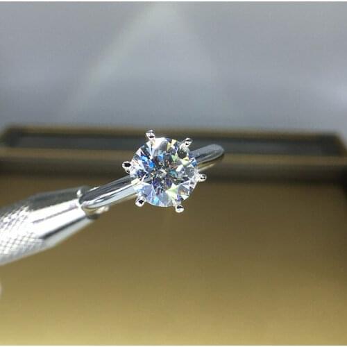 Solid 18K White Gold 1ct DF Moissanite 6 Prong Ring Solarite Lab Diamond Engagement Ring For Women