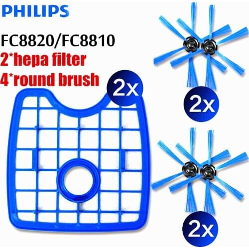 6pcs/set Vacuum Cleaner 2 filter screen+4round brush for Philips Robot FC8820 FC8810 FC8066 Sweeping robot accessories