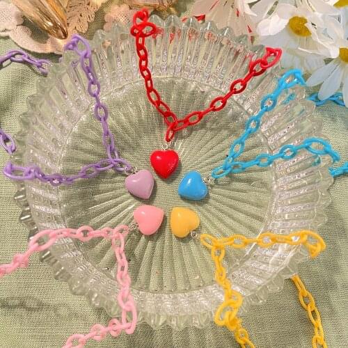 Cute Harajuku Babygirl Necklace Candy Colour Heart Necklace Choker For Women Plastic Colorful Boho Party Jewelry Necklace