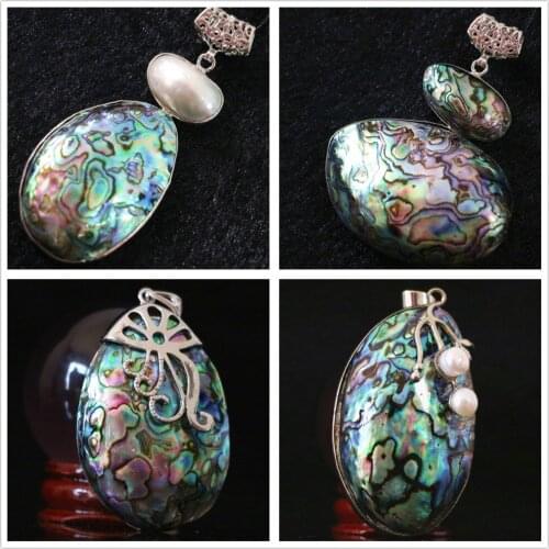 Fashion natural abalone pearl large big oval pendant charms fit chain necklace diy jewelry B1142