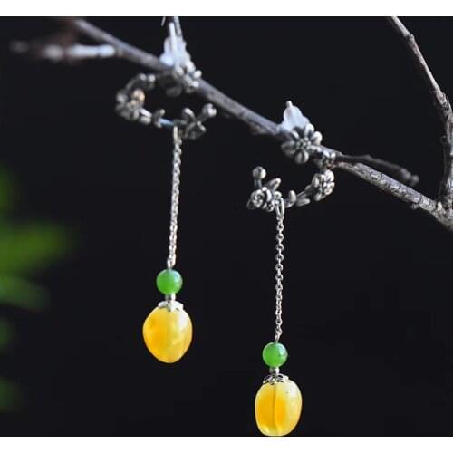 Natural 925 sterling silver inlaid Irregular amber simple retro individuality earrings for women earrings jewelry pearl jewelry