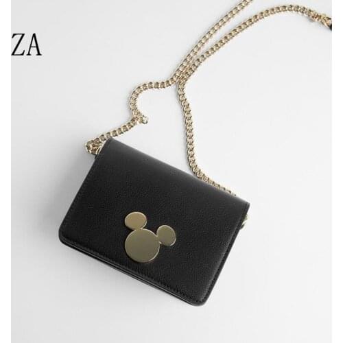 Disneys new Mickey pu fashion all-match one-shoulder messenger portable female chain small square bag ladies mobile coin purse