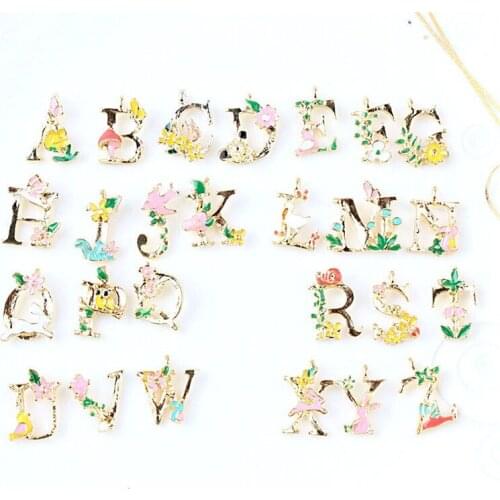 Newest 10Piece/Lot Gold Alloy Flower Letters Charms Jewelry Initial Bracelet Charm Pedant For Jewelry DIY Craft Making