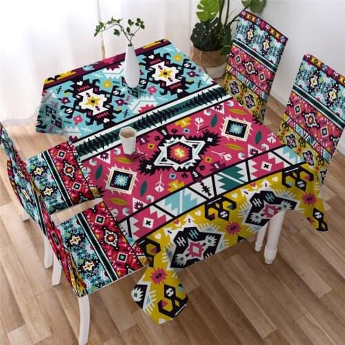 Striped Polyester Fabric 3D Tablecloth Colorful Bohemian Pattern Thicken Washable Rectangular Table Cloth for Kitchen
