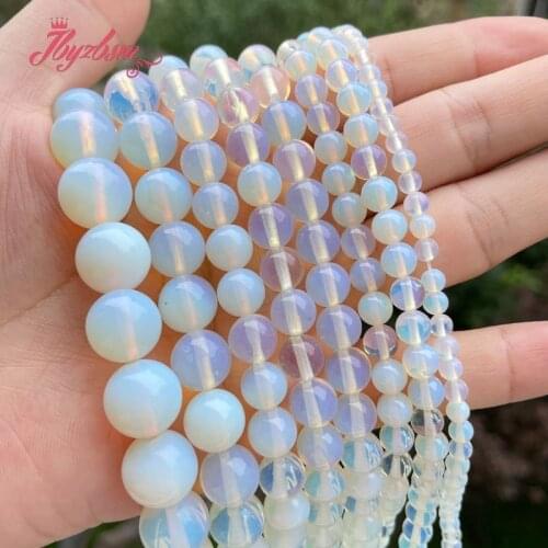 Natural Opalite Round Smooth White Stone Beads Spacer Beads Strand 15" 6/8/10/12mm for DIY Accessorie Women Men Jewelry Making