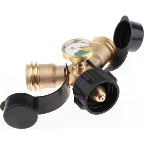 Propane Y Splitter with Guage, Gas Adapter Tee Connector, for BBQ Grills/ Camping Stoves/ Gas Burners/ Heater
