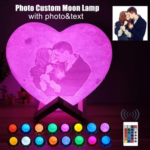 Dropship Customized Moon Lamp with Photo&Text Heart 3D Printed Moon Night Light Personalized Gifts for Birthday Holidays