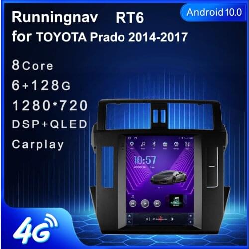 Runningnav 4G LTE Android 10 For TOYOTA Prado 2014-2017 Tesla type Multimedia Stereo Car DVD Player Navigation GPS Radio